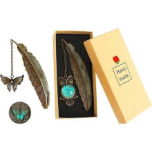2PCS Feather Bookmark Luminous PendantMetal Bookmark Feather Metal Bookmark with Butterfly Bookmark