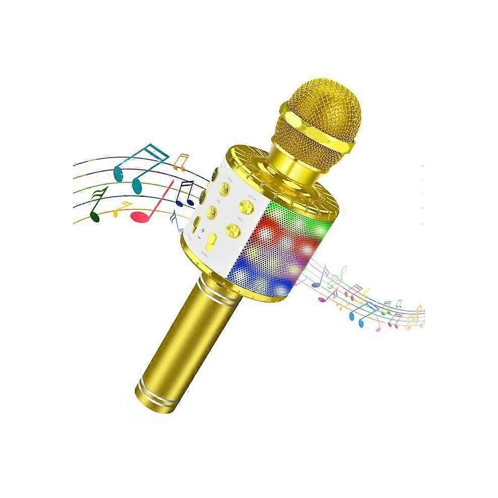 Microfono Karaoke Wireless, Registratore Microfono Usb, Microfono Bluetooth Multifunzionale - Oro
