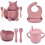 Kindergeschirr-Set – Marke – 8er-Set Silikon-Babyteller-Set – Rosa – BPA-frei 1
