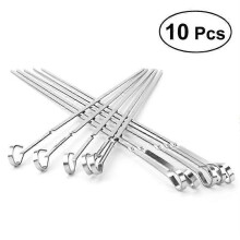 Lot de 10 brochettes plates en acier inoxydable pour barbecue, réutilisables, 45 cm