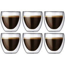 Tazza da caffè - Vetro - Set da 6 - 80 ml - Doppia parete - Antiscottatura