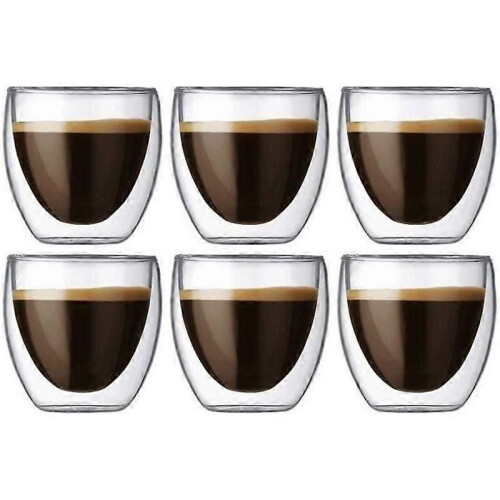 Kaffeetasse - Glas - 6er-Set - 80 ml - Doppelwandig - Verbrühschutz