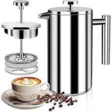 NetBoat French Press koffiezetapparaat met 2 herbruikbare roestvrijstalen koffiefilters, 1 liter (1000