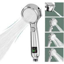 Pommeau de douche à affichage LED de la température, 4 modes de douche avec bouton pause, douche haute