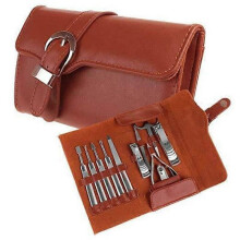 11 st Deluxe äkta läder Bruna naglar Personlig vård Manikyr Pedikyr Manikyr TravelGrooming Kit Set