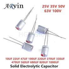 10st DIP Solid elektrolytisk kondensator 25V 35V 50V 63V 100V 10UF 47UF 100UF 220UF 270UF 330UF 470UF