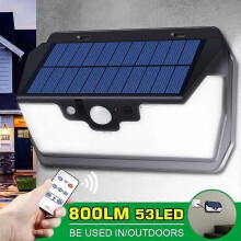 Lampada solare TEMPSA 53LED da parete per esterni, telecomando, ricarica solare, illuminazione da giardino