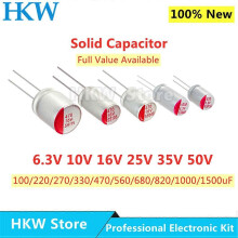 10 st Ny DIP Solid elektrolytisk kondensator Super Low ESR 6,3V 16V 25V 35V 50V 100UF 270UF 470UF 220