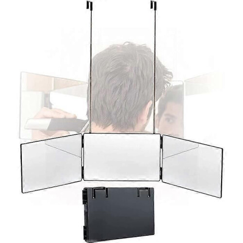 3-Sided Folding Mirror with Hook - Self Cut Mirror - Black - Glass and ABS - 34cm