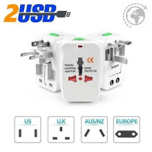 Travel Adapter - SKMEI - All in One - 2 USB Ports - White - Rectangular