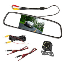 (Con telecamera a 8 LED) Monitor per specchietto retrovisore per auto da 4,3 pollici PAL/NTSC Sistema