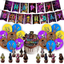 2024 Five Nights at Freddy's FNAF Horror Game Birthday Supplies Kit Happy Birthday Banner, Balloons, Cake Toppers Adult Kids Party Decoration