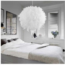 Lustre de plafond de luxe moderne avec boule de plumes blanches, lampe suspendue E27