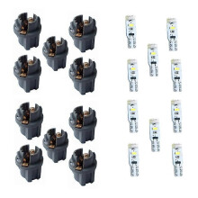 (10 Ice Blue LED)10st Vit/Blå LED-lampor och sockeluttag för T6.5-V2 Diameter bilinstrumentbräda Varning