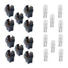 (10 T6.5 Halogen)10st Vit/Blå LED-lampor och sockeluttag för T6.5-V2 Diameter bilinstrumentbräda Varning