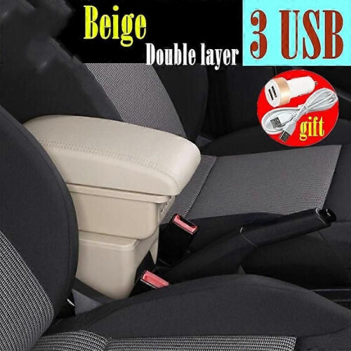 (B Style Beige 3 USB)For Seat Ibiza 6L armrest box double layer usb