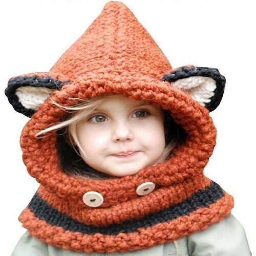 Vintermössa halsduk barn flicka baby balaclava mössa barn pojke stickad ull med rävöra chic vintermössa
