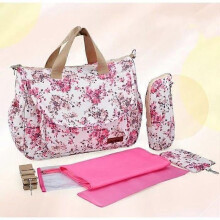 Baby skötväska - Röd Rosa Blomma Print - Axelrem - 41*29*14 cm - 210D nylon