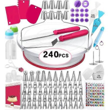 Kit de pâtisserie professionnel avec plateau tournant antidérapant en plastique ABS (240 pièces)