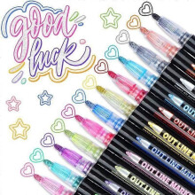 Marker Pennor Outline Pen 12 färger Dubbel linje Penna för presentkort skrivande målning