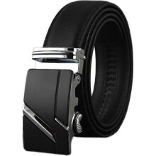 Cinturón de cuero de metal con hebilla automática para hombre, de lujo, de negocios, color negro