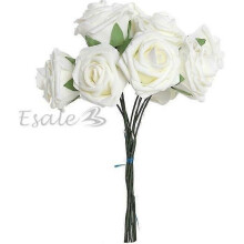 Ramo de 10 rosas artificiales de espuma blanca como la leche para decoración del hogar y la boda.