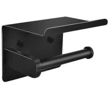 Porte-papier toilette, porte-rouleau en acier inoxydable avec étagère, porte-papier de cuisine noir