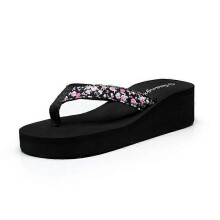 lukcolor Dam Sommar Blommiga Sandaler Plattform Flip Flops Storlek 35-40 Svart