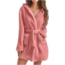 ROBE DE CHAMBRE 2023 Peignoir polaire d'hiver pour femme Couleur unie Poches courtes Polaire pour femme