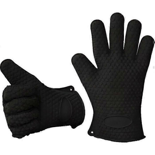 Xcellent Global Heat Resistant Silicone Oven Mitt - Black - Washable - Multi-Purpose