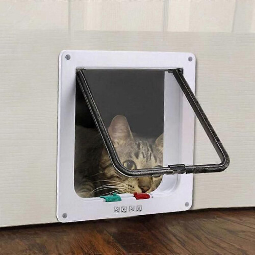 Katzen- oder Hundetür – Weiß – Größe L – 4 Verriegelungsmodi – Robustes Material – Einfache Installation