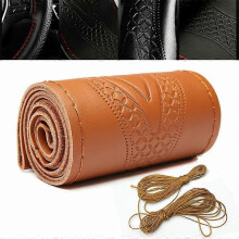 (CA324-BN)2021 Fläta rattkåpa i äkta läder Präglingsmönster Läderflätning för styrning