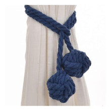Embrasse de rideau - MISSMAO - Pompon tricoté - Bleu roi - Corde en coton - Longueur 70 cm