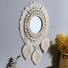 Wall mirror - WIRLSWEAL - Oval - Woven fringe - Vintage - 25cm diameter