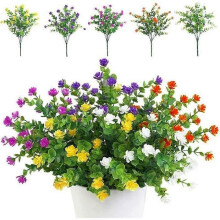 5 ramos de flores artificiales resistentes a los rayos UV, plantas verdes para balcón, jardín, oficina,