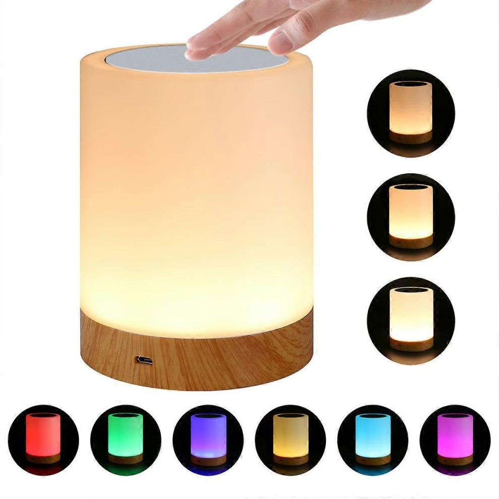 Night Light Touch Sensor Lamp Bedside Table Lamp for Kids Bedroom Rechargeable Dimmable Warm White Light + Color Changing