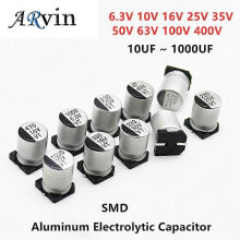 10 st SMD aluminium elektrolytisk kondensator 6,3V 10V 16V 25V 35V 50V 63V 100 1UF 10UF 22UF 33UF 47UF