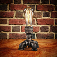 (Spina UE con lampadina) Lampada da tavolo in ferro vintage rustico in metallo con tubo dell'acqua,