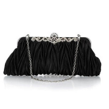 Vococal Vintage Pleated Satin Black Evening Dress Handbag Women Clutch Bags