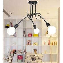 Plafonnier LED industriel vintage Ă 3 tĂŞtes - MARQUE - Noir - E27 - 40 W