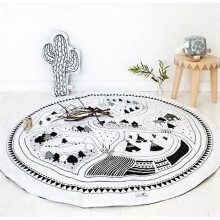 Rund miljövänlig barnrumsmatta, vit och svart lekmatta, diameter 97cm