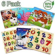 Set van 6 Stillcool houten dierenpuzzels voor kinderen van 2 tot 5 jaar