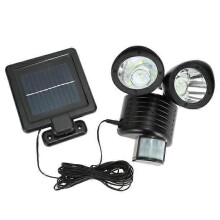 Lampe solaire 22 LED, panneau motorisé réglable, têtes doubles rotatives, applique murale de sécurité