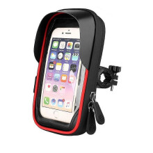 (Red)6.4 inch Waterproof Bicycle Phone Holder Stand Motorcycle Handlebar Mount Bag Cases Universal Bike