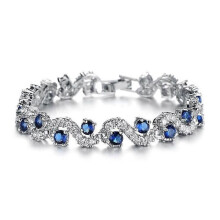 Bracelet - Femme - Plaqué or blanc - Zircon bleu AAA - Bijou élégant - Cadeau idéal