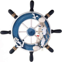 Volant de bateau de plage en bois de 23 cm, filet de pêche mural, décoration d'intérieur, bleu