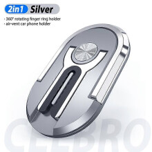 (siliver)Universal Multipurpose Mobile Phone Holder Car Air Vent Grip Mount Stand Rotation Finger Ring