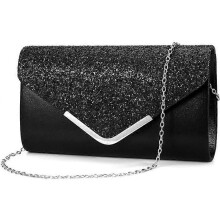 Black Patent Leather Envelope Clutch Bag with Sequins for Evening Wedding Ceremony Cocktail Women