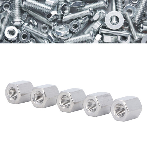 10PCS M10 Stainless Steel Hex Coupling Nut, 17mm Length, Silver