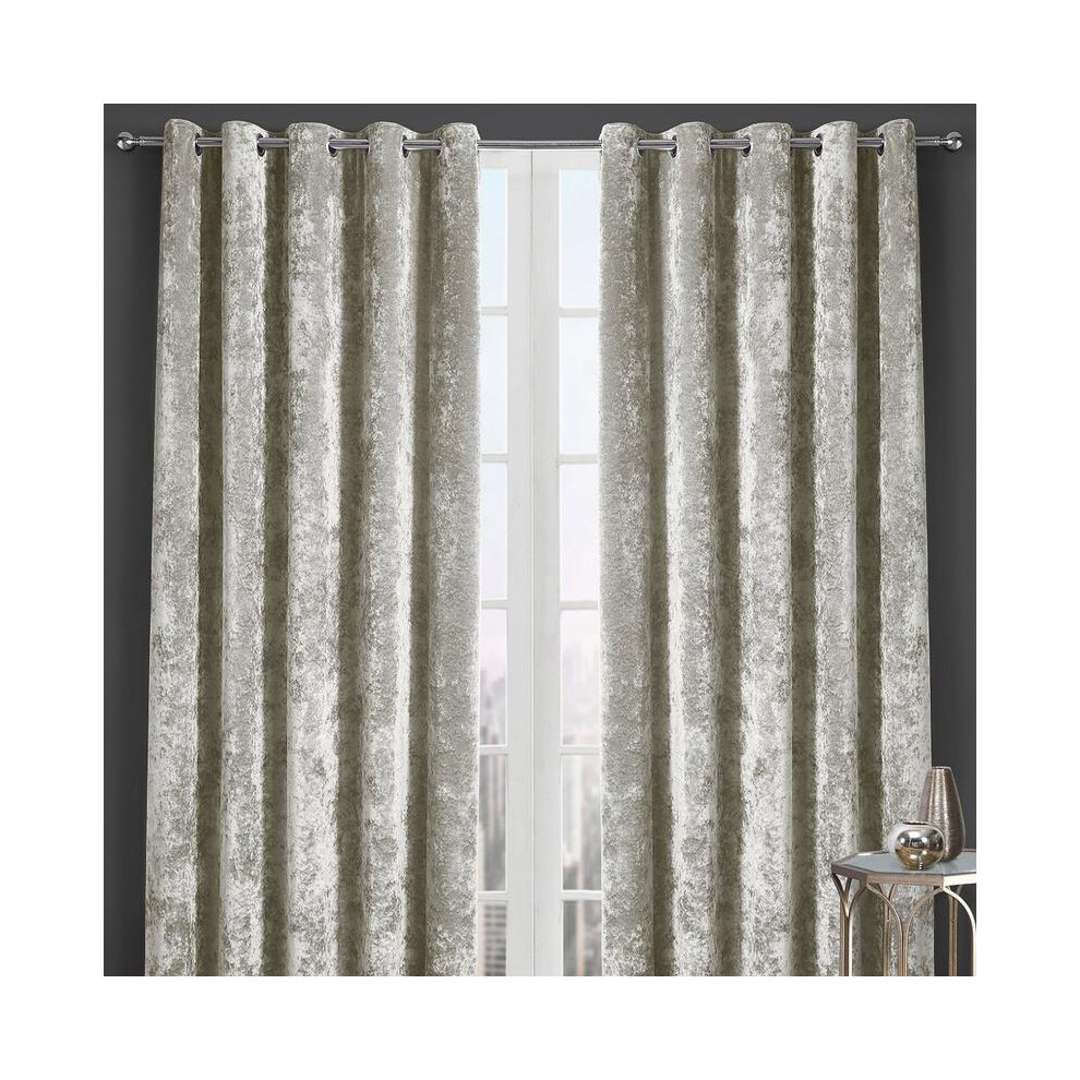 (Cream, 90x90) New Crushed Velvet Curtains Pair Ready Made Fully Lined Eyelet Ring Top Pair-image-OPC-PJJBCKB-NEW